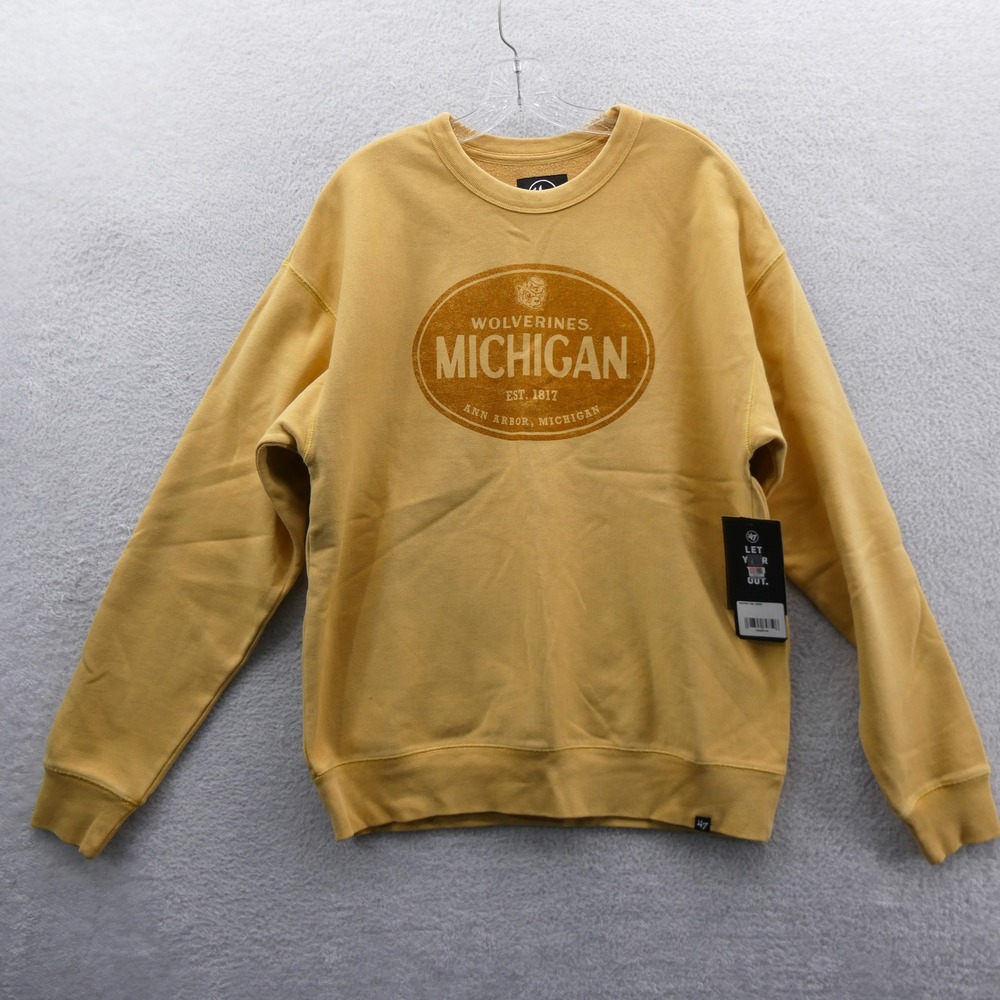 47 Brand Sweatshirt Mens Medium Michigan Wolverines Yellow NCAA Crewneck Fleece